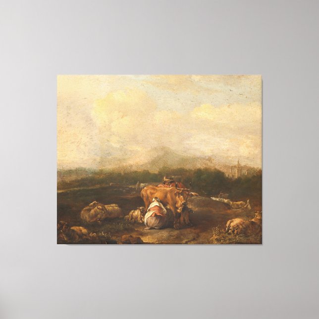 Italienskt landskap med Cattle, Nicolaes van Helt Canvastryck (Framsida)