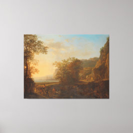 Italienskt landskap med en vy av en Harbour, Jan B Canvastryck