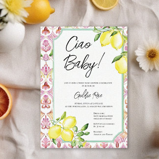 Italienskt Lemon Girl Rosa Bebis Shower Inbjudningar