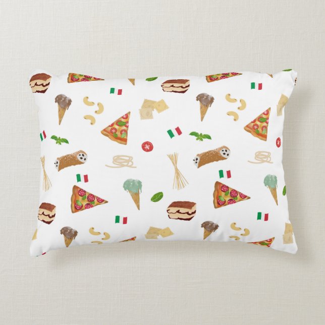 Italienskt matpizza pastatiramisu mönster prydnadskudde (Framsidan)
