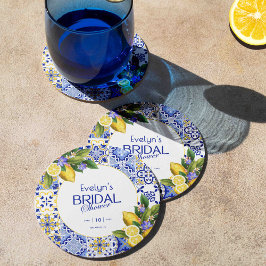 Italienskt mosaikblått kakel citron bröllopsdusch underlägg papper rund