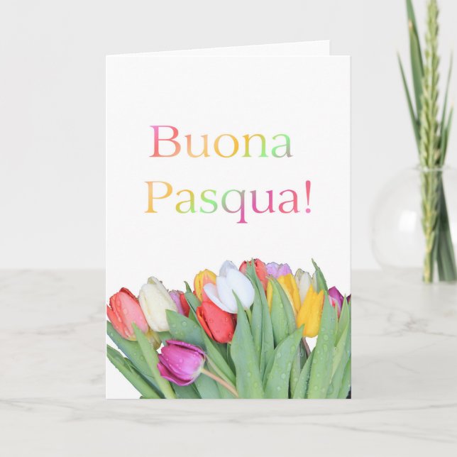 Italienskt Påsk-kort - Buona Pasqua tulip bouquet Helgkort (Framsida)