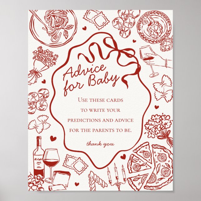 Italienskt Pastabarnvigningstips för Bebis Poster (Framsidan)