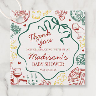Italienskt pastaspecial leverans baby shower gåvor etiketter