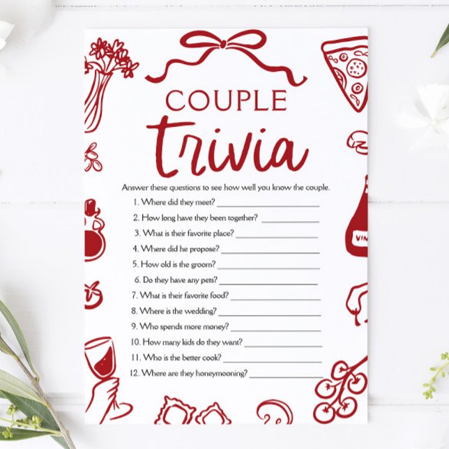 Italienskt Pizzakoppel Trivial Bröllopsduschspel Inbjudningar (Italian Pizza Couple Trivia Bridal Shower Game)