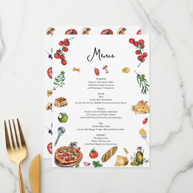 Italienskt Stil Menu-kort Pasta Pizza Meny (Fram/Back In Situ)