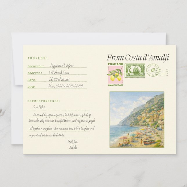 Italienskt tema Amalfi-kusten inbjudan (Framsida)