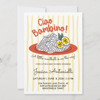 Italienskt tema baby shower pasta Ciao Bambino Ita Inbjudningar