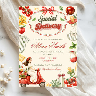 Italienskt tema för baby shower med speciell lever inbjudningar