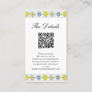 Italienskt Tiles bröllop-informationskort med QR-k Placeringskort