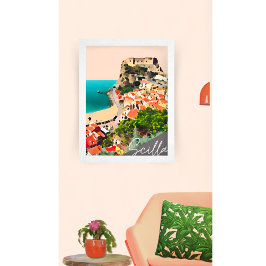 Italienskt utskrift av Castle Coastal Town Peach A Poster