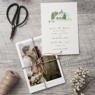 Italienskt Watercolor House Photo Save Date Inbjudningar