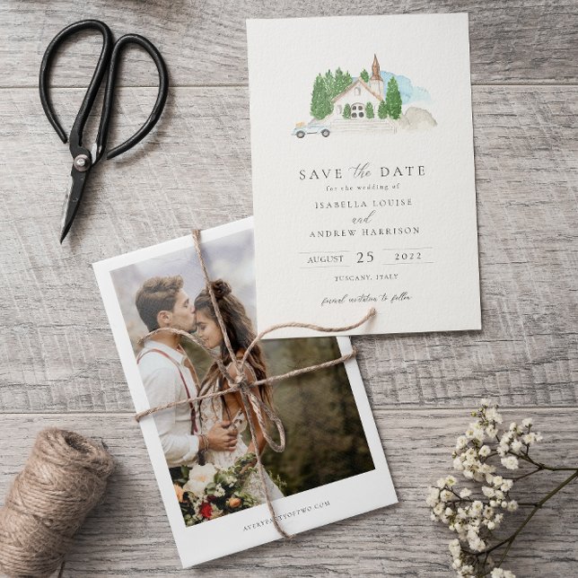 Italienskt Watercolor House Photo Save Date Inbjudningar (Skapare uppladdad)