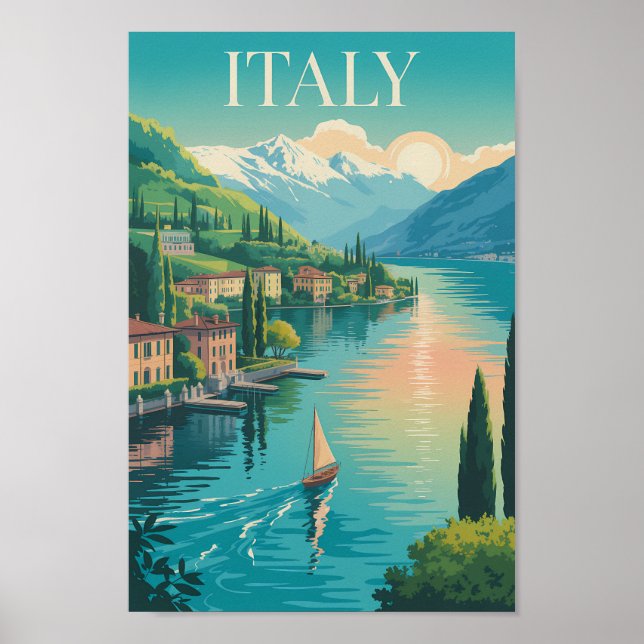 Italy Amalfi Coast Illustration Travel Art Vintage Poster (Framsidan)