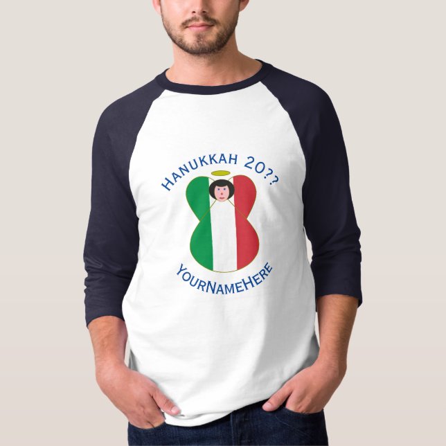 Italy Angel Hanukkah Flag Personalize Long Sleeve T Shirt (Framsida)