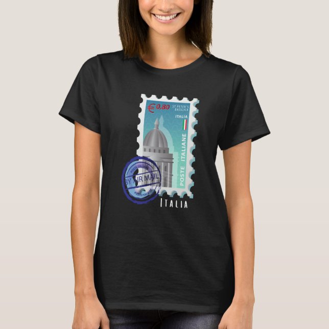 Italy Basilica Vatican Stamp Italophile Souvenir T Shirt (Framsida)