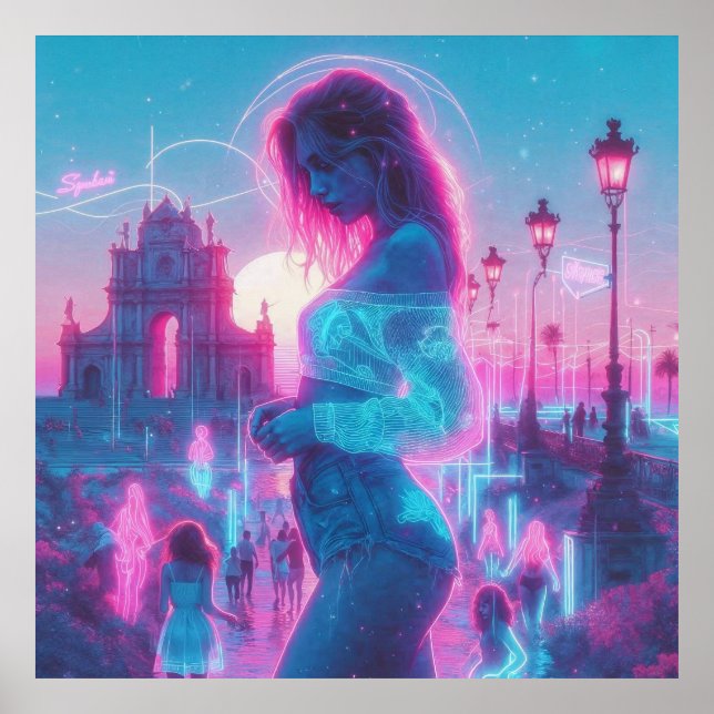 Italy Ethereal Dreamy Vaporwave Retrowave 35"x35" Poster (Framsidan)