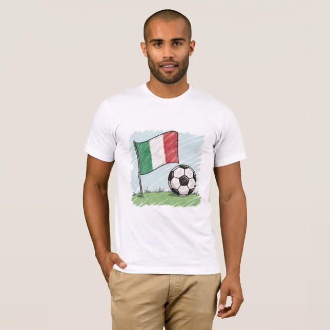 Italy flag and crayon-style soccer ball t shirt (Hel framsida)