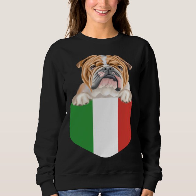 Italy Flag Bulldog Dog In Pocket T Shirt (Framsida)