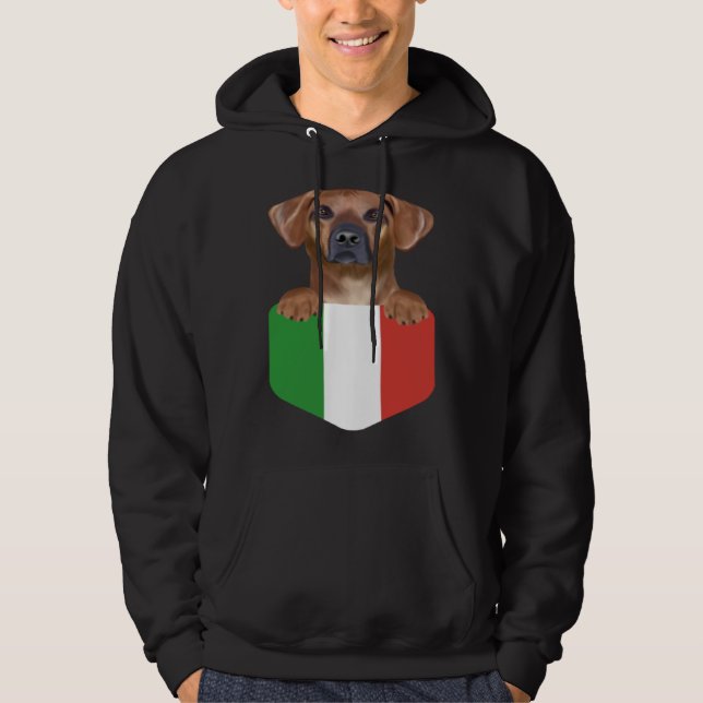 Italy Flag Rhodesian Ridgeback Dog In Pocket Hoodie (Framsida)
