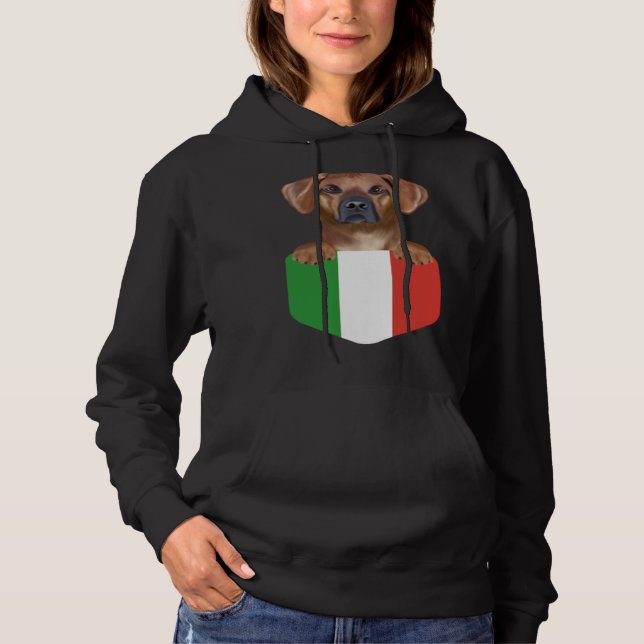 Italy Flag Rhodesian Ridgeback Dog In Pocket T Shirt (Framsida)