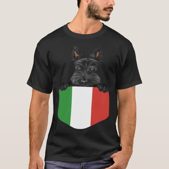 Italy Flag Scottish Terrier Dog In Pocket T Shirt (Framsida)