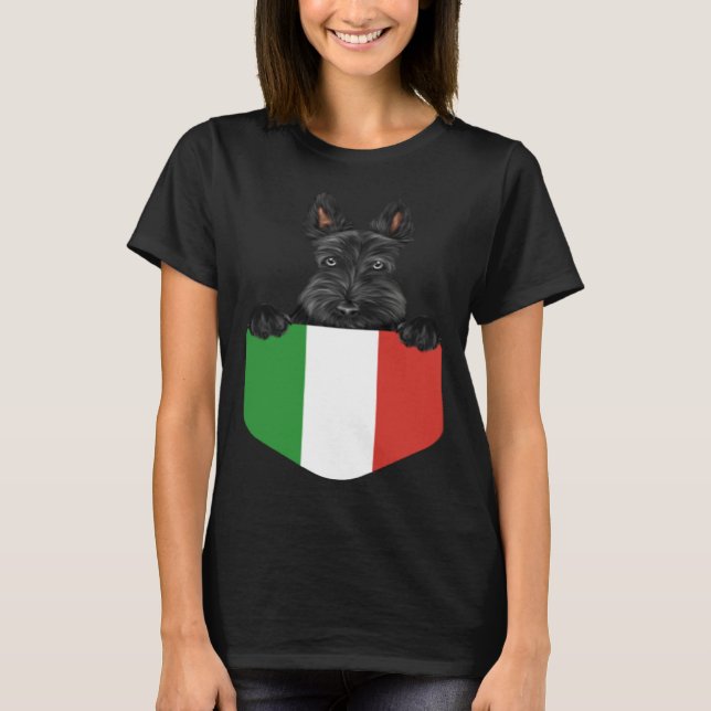 Italy Flag Scottish Terrier Dog In Pocket T Shirt (Framsida)