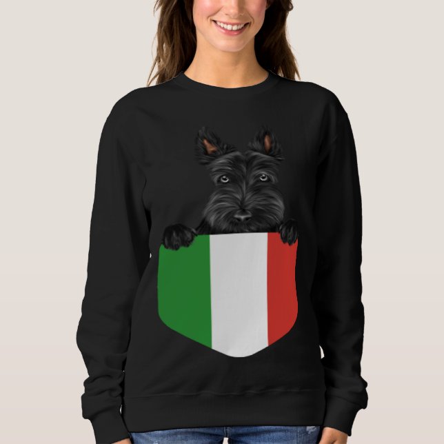 Italy Flag Scottish Terrier Dog In Pocket T Shirt (Framsida)