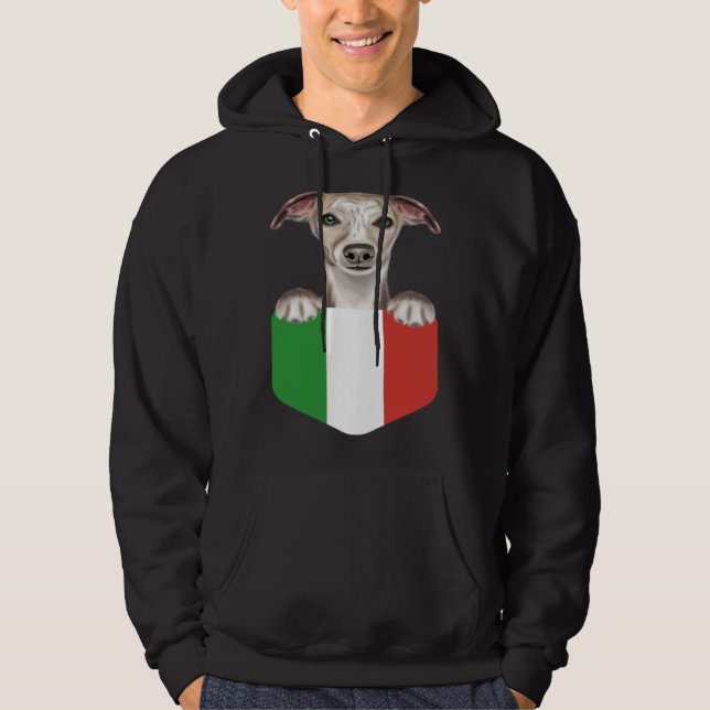 Italy Flag Whippet Dog In Pocket Hoodie (Framsida)