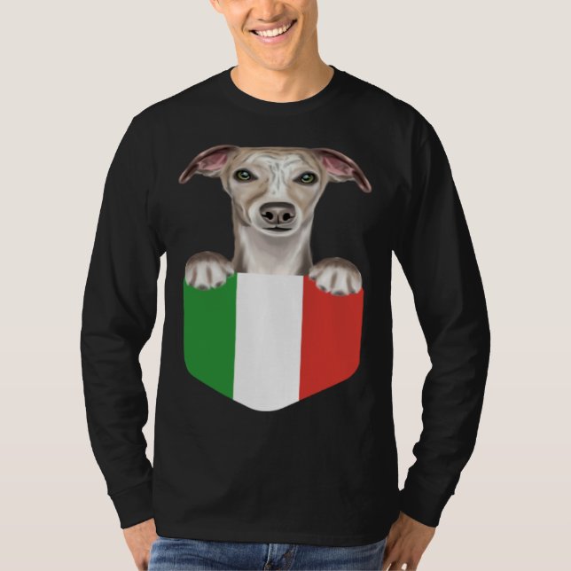 Italy Flag Whippet Dog In Pocket T Shirt (Framsida)