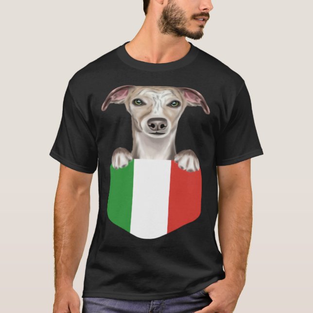 Italy Flag Whippet Dog In Pocket T Shirt (Framsida)