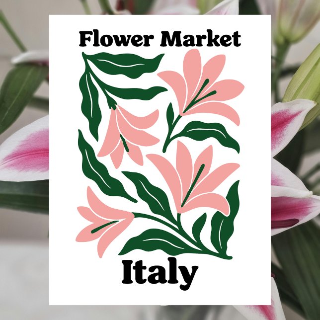 Italy Flower Market Pink Lily & Emerald Leaf Vykort (Italy Flower Market Pink Lily & Emerald Leaf Postcard)