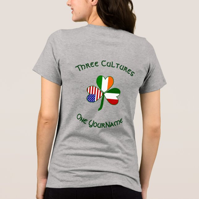 Italy Ireland USA Shamrock Flag Personalized Name T Shirt (Baksida)