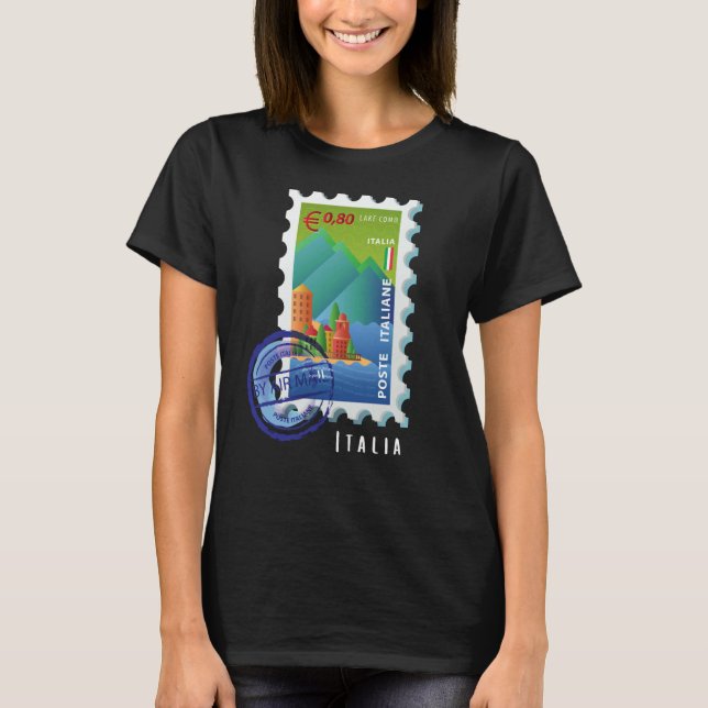 Italy Lake Como Stamp Italophile Souvenir T Shirt (Framsida)