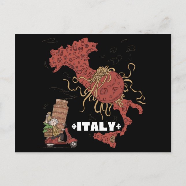 Italy Map Flying Spaghetti Monster Pastafarian Vykort (Framsida)
