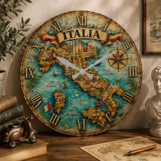 Italy Map Wall Vintage Stor Klocka (Skapare uppladdad)