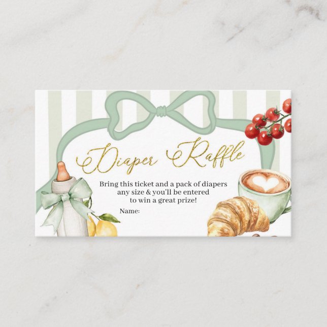 Italy Sage Green Coquette Stripes Diaper Raffle Tilläggskort (Framsida)