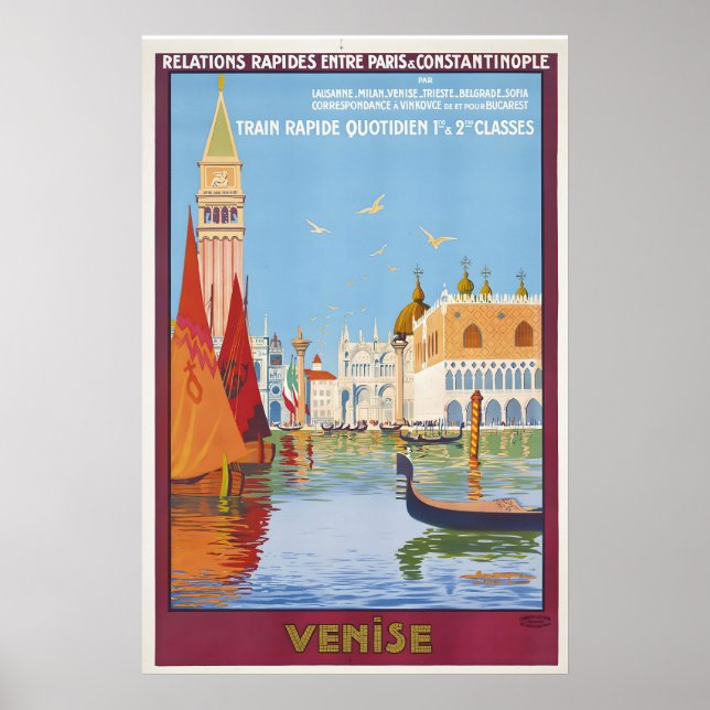 Italy Venice Vintage Travel Poster - Framed (Framsidan)