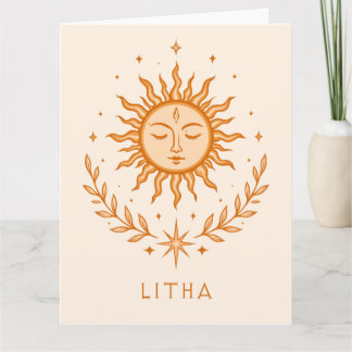 itha Celestial Sun Face Botanical Wreath Art Kort
