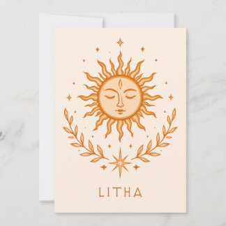 itha Celestial Sun Face Botanical Wreath Art Kort