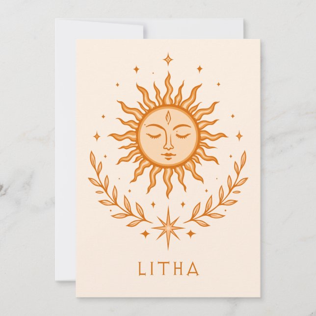 itha Celestial Sun Face Botanical Wreath Art Kort (Framsida)