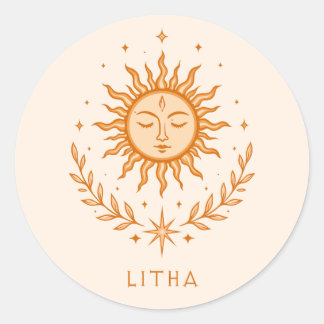 itha Celestial Sun Face Botanical Wreath Art Runt Klistermärke