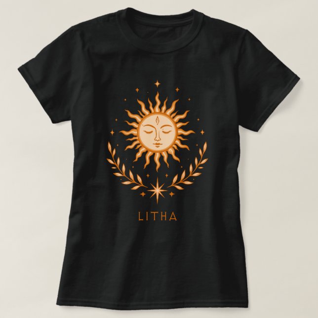 itha Celestial Sun Face Botanical Wreath Art T Shirt (Design framsida)