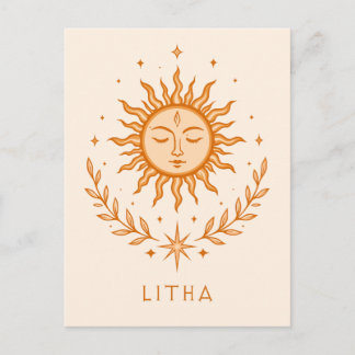itha Celestial Sun Face Botanical Wreath Art Vykort