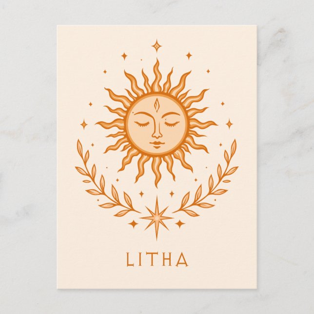itha Celestial Sun Face Botanical Wreath Art Vykort (Framsida)