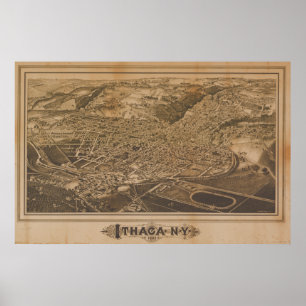 Ithaca New York 1882 Antique Panoramic Karta Poster