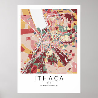 Ithaca New York Kartposter | Modern Stadsväggkonst Poster