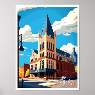Ithaca New York Travel Vintage Illustration Poster