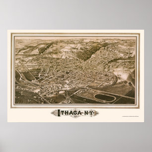 Ithaca, NY Panoramic Karta - 1882 Poster
