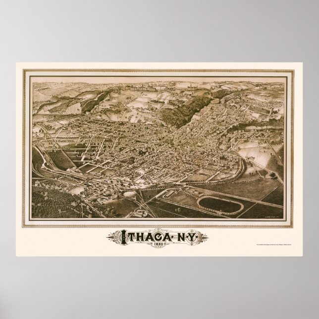 Ithaca, NY Panoramic Karta - 1882 Poster (Framsidan)
